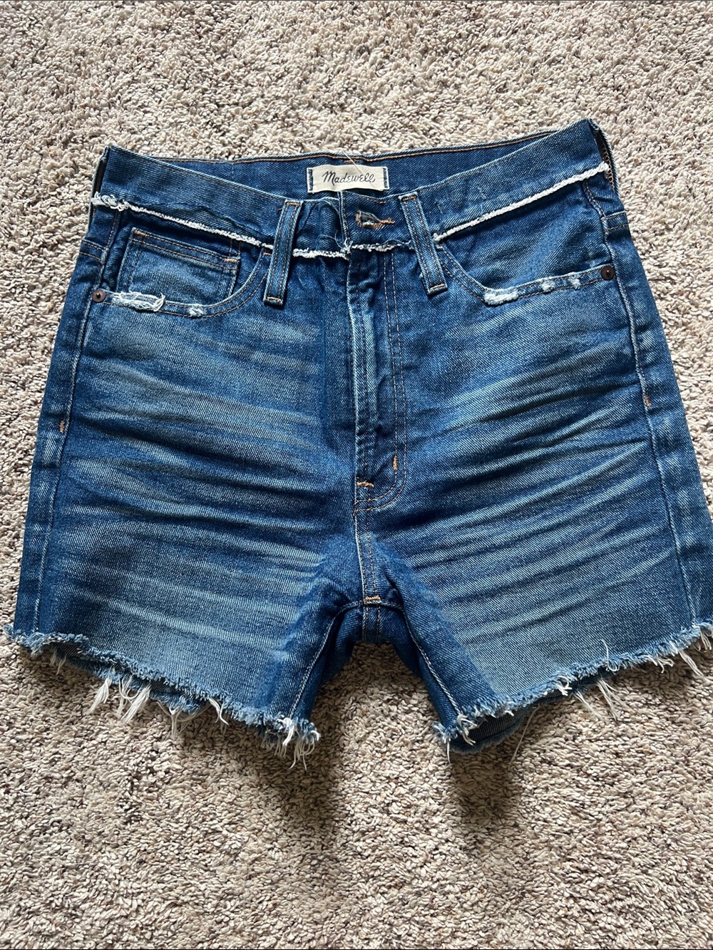 Madewell Indigo Frayed Hem Denim Shorts